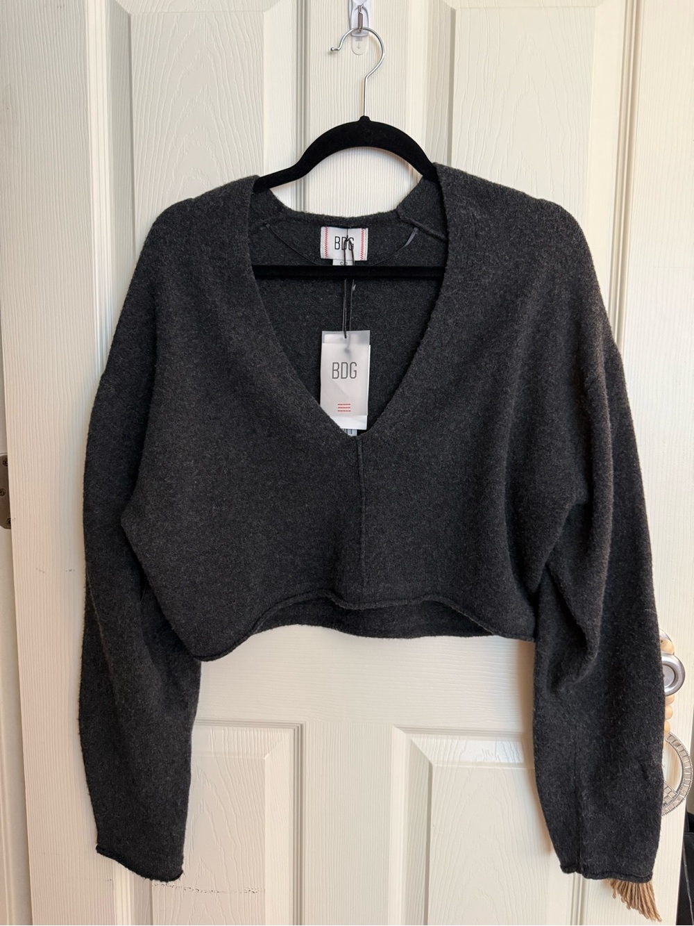 BDG Charcoal Gray Cropped V-Neck Sweater - Urban Outfitters - Oversized